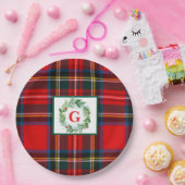 Stewart Xmas Kariertes MONOGRAM Handbemalt Wreath Pappteller (Party)