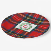 Stewart Xmas Kariertes MONOGRAM Handbemalt Wreath Pappteller (Schrägansicht)