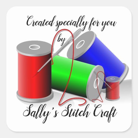 Stich und Nähen Quadratischer Aufkleber (Vorderseite)