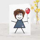 Stick Birthday Girl mit Balloon Karte (Gelbe Blume)