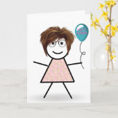 Stick Birthday Girl mit Balloon Karte (Gelbe Blume)