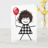 Stick Birthday Girl mit Red Balloon Karte (Gelbe Blume)