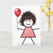 Stick Birthday Girl mit Red Balloon Karte (Gelbe Blume)