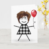 Stick Birthday Girl mit Red Balloon Karte (Gelbe Blume)