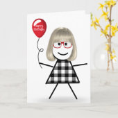 Stick Birthday Girl mit Red Balloon Karte (Gelbe Blume)