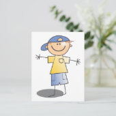 Stick Boy ~ Blue Ball Cap Postkarte (Stehend Vorderseite)