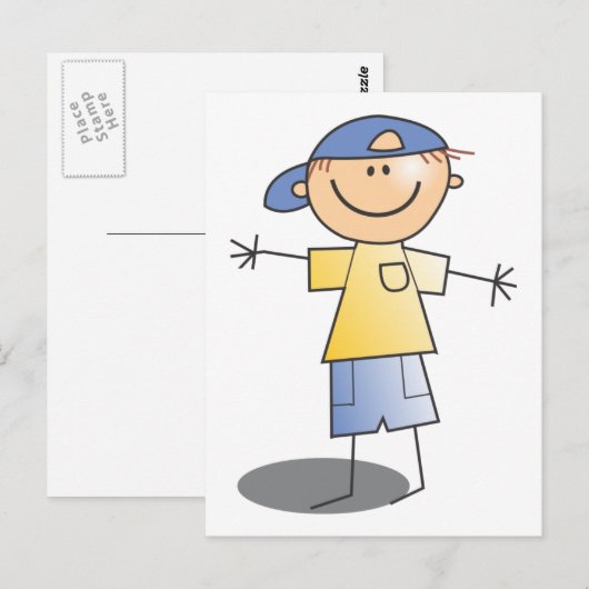 Stick Boy ~ Blue Ball Cap Postkarte (Vorne/Hinten)