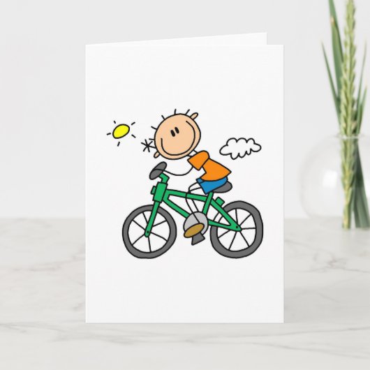 Stick Boy Riding Bicycle Karte (Vorderseite)