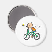 Stick Boy Riding Bicycle Magnet (Vorderseite/Rückseite)