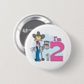 Stick Cowgirl 2 Birthday Pinback Button (Vorne & Hinten)