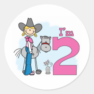 Stick Cowgirl 2. Geburtstag Runder Aufkleber