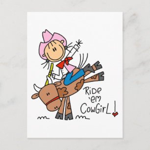 Stick Cowgirl Riding Bull Tshirts und Geschenke Postkarte