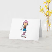 Stick Figur Cowgirl in Pink Hat/Boots Cards Karte (Gelbe Blume)