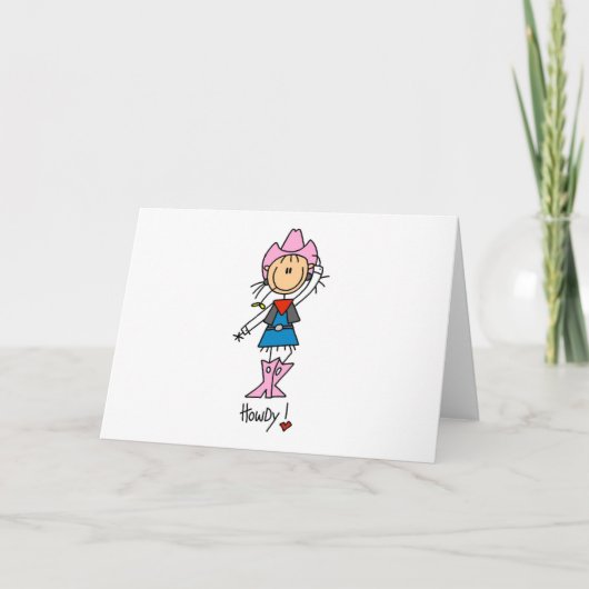 Stick Figur Cowgirl in Pink Hat/Boots Cards Karte (Vorderseite)
