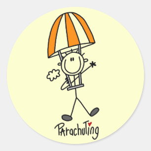 Stick-Figur-Fallschirmspringer-T-Shirts und Gesche Runder Aufkleber