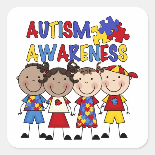 Stick Figur Kids Autism Awareness Quadratischer Aufkleber (Vorderseite)