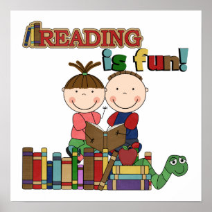 Stick Figur Kids Reading is Fun Poster