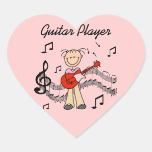 Stick-Figur Mädchen Gitarre-Spieler T-Shirts und G Herz-Aufkleber