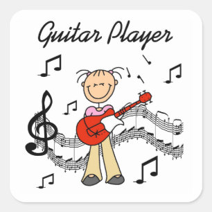 Stick-Figur Mädchen Gitarre-Spieler T-Shirts und G Quadratischer Aufkleber