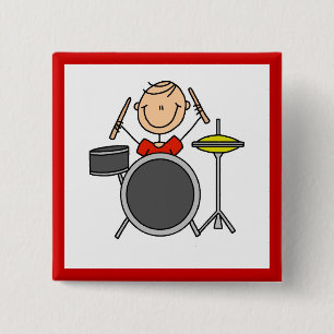 Stick-Figur Männlicher Schlagzeuger T-Shirts und G Button
