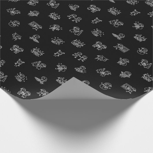 Stick Figure Christmas Cheer White on Black Holida Geschenkpapier (Ecke)