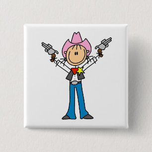 Stick Figure Cowgirl Sheriff T-Shirts Button