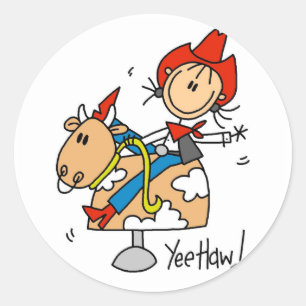 Stick Figure Cowgirl Yee Haw T-Shirts und Geschenk Runder Aufkleber