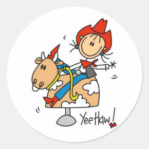 Stick Figure Cowgirl Yee Haw T-Shirts und Geschenk Runder Aufkleber