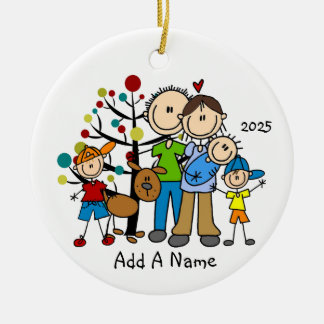 Stick Figure Family 3 Children and Dog Keramik Ornament