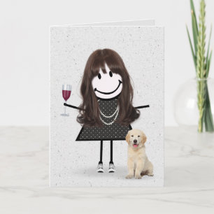 Stick Figure Geburtstagsmädchen mit Hund Karte