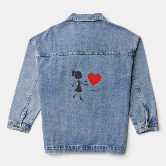 Stick Figure Girl Catching Heart Graphic Tee Jeansjacke (Rückseite)