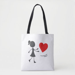 Stick Figure Girl Catching Heart Graphic Tee Tasche