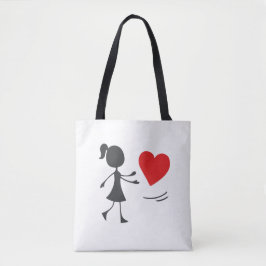 Stick Figure Girl Catching Heart Graphic Tee Tasche