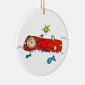 Stick Figure Girl Red Air Mattress Keramik Ornament (Rechts)