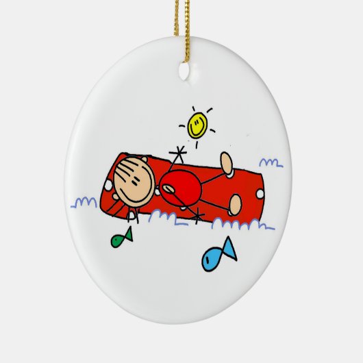 Stick Figure Girl Red Air Mattress Keramik Ornament (Rechts)