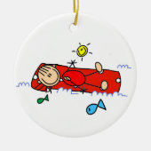 Stick Figure Girl Red Air Mattress Keramik Ornament (Vorne)