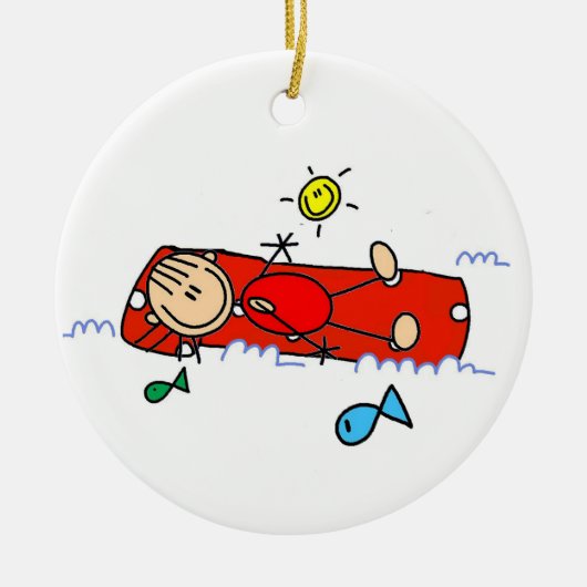 Stick Figure Girl Red Air Mattress Keramik Ornament (Vorne)