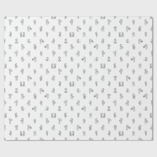Stick Figure Girls Everyday Life – Black on White Geschenkpapier (Flach)