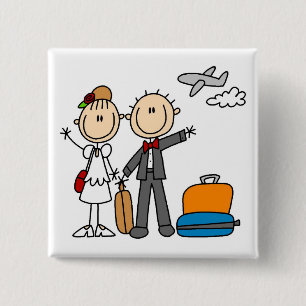 Stick Figure Hochzeit Flitterwochen T-Shirts und G Button