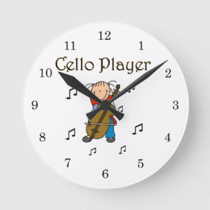 Stick Figure Mädchen Cellospieler T-Shirts und Ges Runde Wanduhr