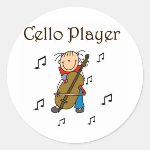 Stick Figure Mädchen Cellospieler T-Shirts und Ges Runder Aufkleber