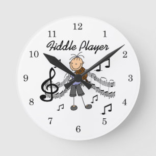 Stick Figure Mädchen Geiger T-Shirts und Geschenke Runde Wanduhr