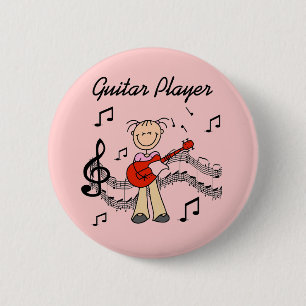 Stick Figure Mädchen Gitarre Spieler T-Shirts und Button