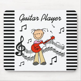Stick Figure Mädchen Gitarre Spieler T-Shirts und Mousepad