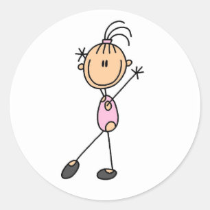 Stick Figure Mädchen Turnen T-Shirts und Geschenke Runder Aufkleber