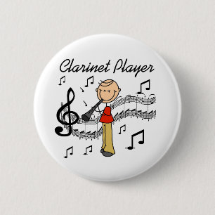 Stick Figure Männlicher Klarinettenspieler T-Shirt Button