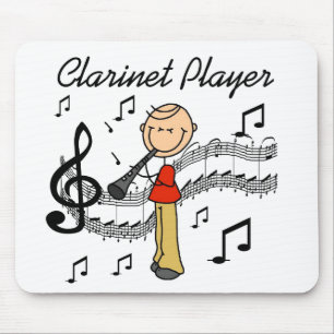 Stick Figure Männlicher Klarinettenspieler T-Shirt Mousepad