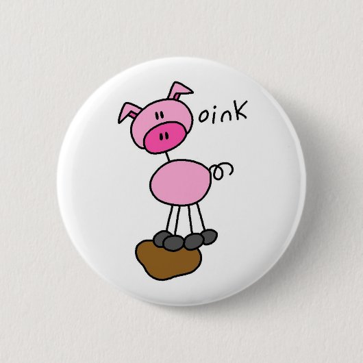 Stick Figure Schwein T-Shirts und Geschenke Button (Vorderseite)