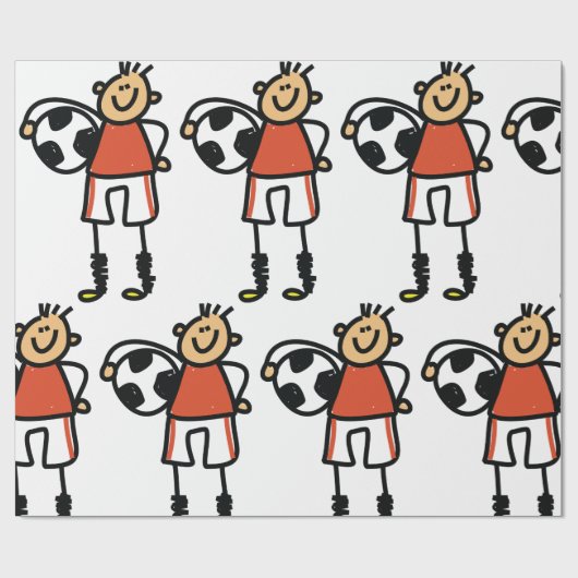 Stick Figure Soccer Boy Football Player Geschenkpapier (Flach)