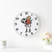 Stick Figure Soccer Boy Football Player Große Wanduhr (Zuhause)